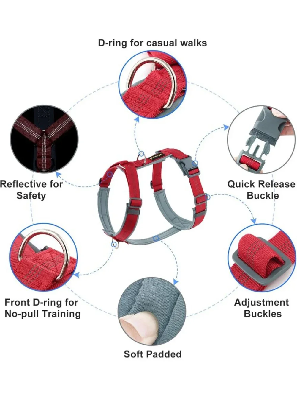 Adjustable No Pull Dog Harness | Soft Padded, Reflective, Heavy Duty for